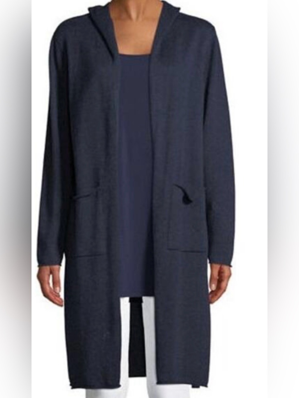 Eileen Fisher hooded Deep Navy Knit Cardigan cotton size xl